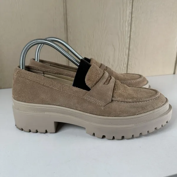 Patina Zoe Loafer Womens 9 Taupe Beige Chunky Suede Lug Sole Platform Penny - Image 2