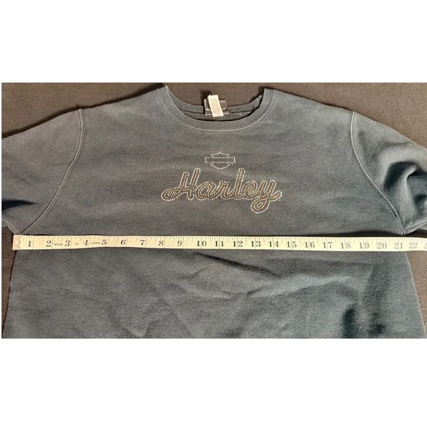 Harley Davidson Womens L Black Rhinestone Crewneck Sweatshirt York PA Y2K Biker - Image 9