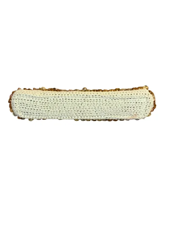 Vintage Y2k Call It Spring Beige Crochet With Gold Sequins Clutch - Image 8