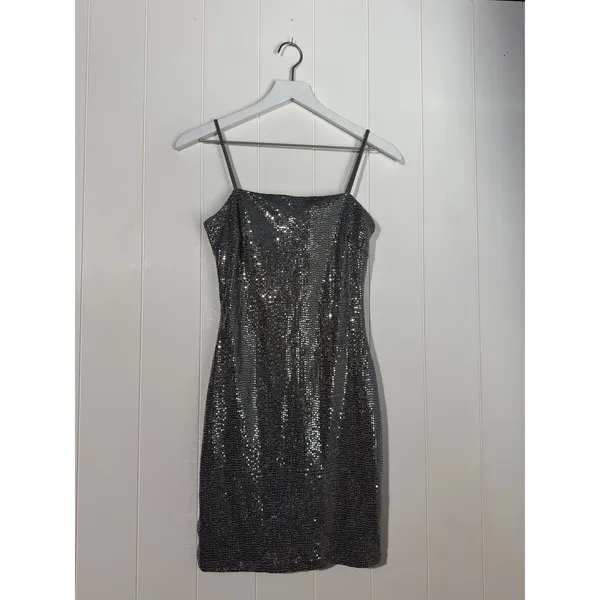 Windsor Black Sequin Bodycon Mini Dress Spaghetti Strap Party Dress Size S - Image 2