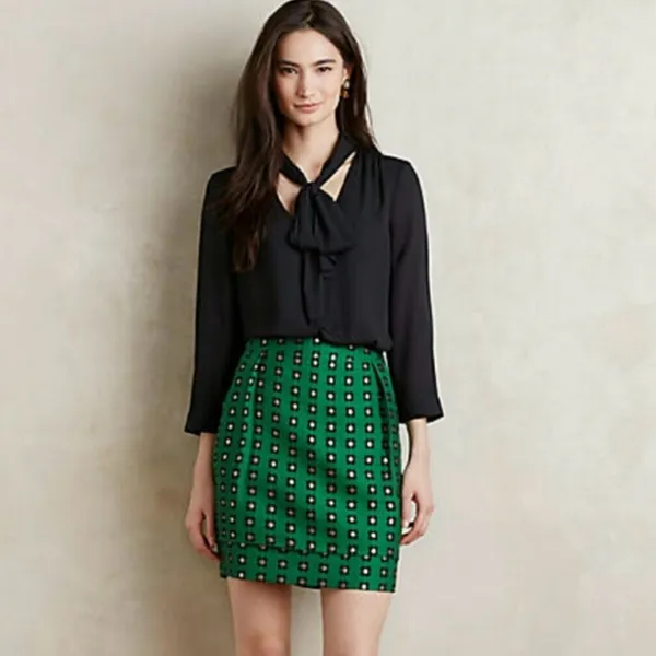 Anthropologie HD in Paris‎ Garden Glimmer Christmas Green Tiered Flower Skirt 4 - Image 4