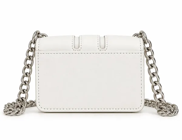White Mini Bow Bag with Silver Chain Strap - Image 3