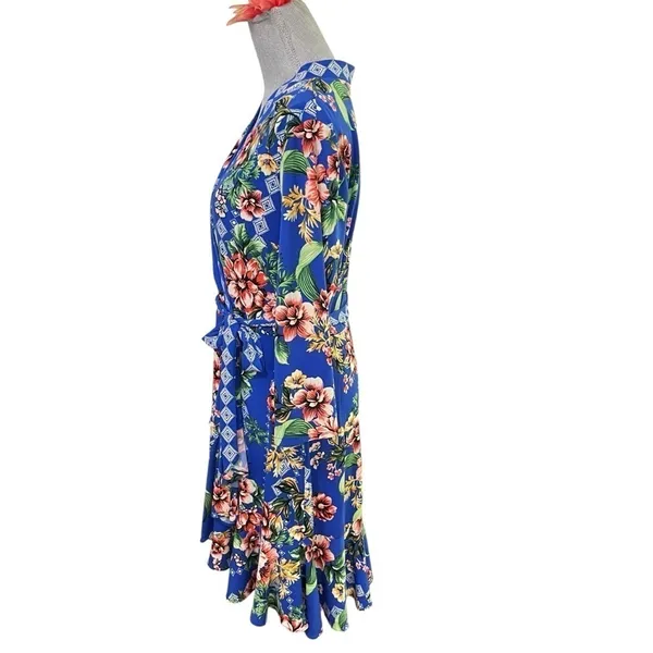 Eci New York Dress Womens Blue Midi Floral Wrap Floral Ladies size L - Image 5