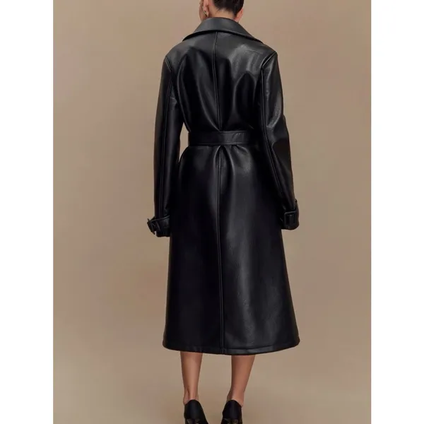 Meshki Tarah Faux Leather Trench Coat Black Large EUC - Image 3