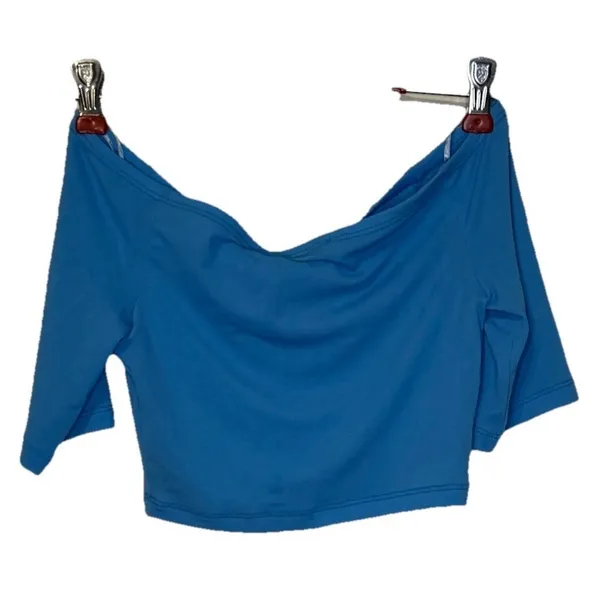 Zara Women Top Cropped Short Sleeve Off‎ Shoulder Stretch Blue Size Medium NWT - Image 6