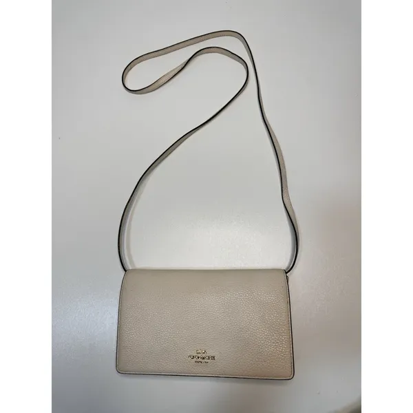 Small Coach Ivory Pebbled Logo Crossbody Detachable Strap Gold - Image 5