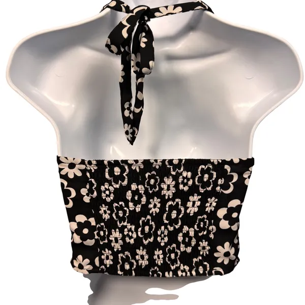 Hollister Halter Top Daisy Small Floral Tie Front Smocked Crop Festival Y2K 90s - Image 3