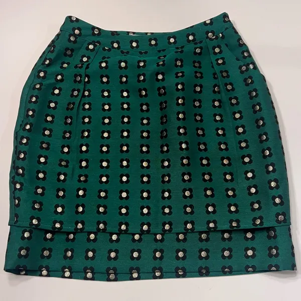 Anthropologie HD in Paris‎ Garden Glimmer Christmas Green Tiered Flower Skirt 4 - Image 9
