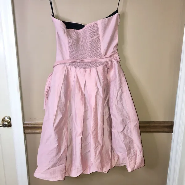 Zara Strapless Tie Waist Bow Bubble Mini‎ Dress Light Pink Size Medium - Image 2