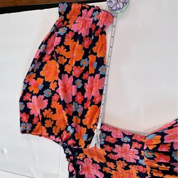 NWT Lulus Pollen in Love Navy Blue Floral‎ Puff Sleeve Mini Skater Dress SMALL - Image 9