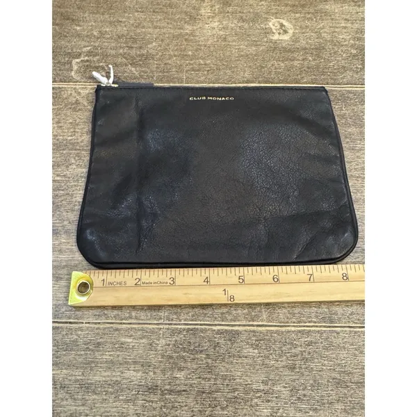 Club Monaco Leather Bag Pouch Zip Cosmetics Black Travel‎ - Image 8