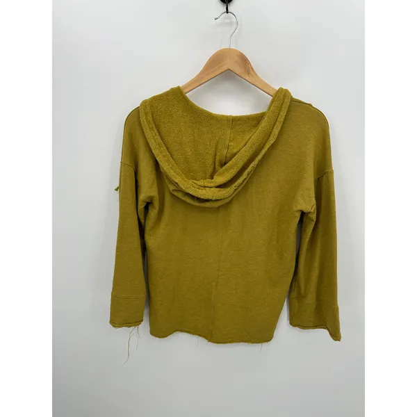 Nike Dri-fit Sweatshirt‎ Women XS Mustard Yellow Hoodie Cut Off Yoga Fringe - Image 2
