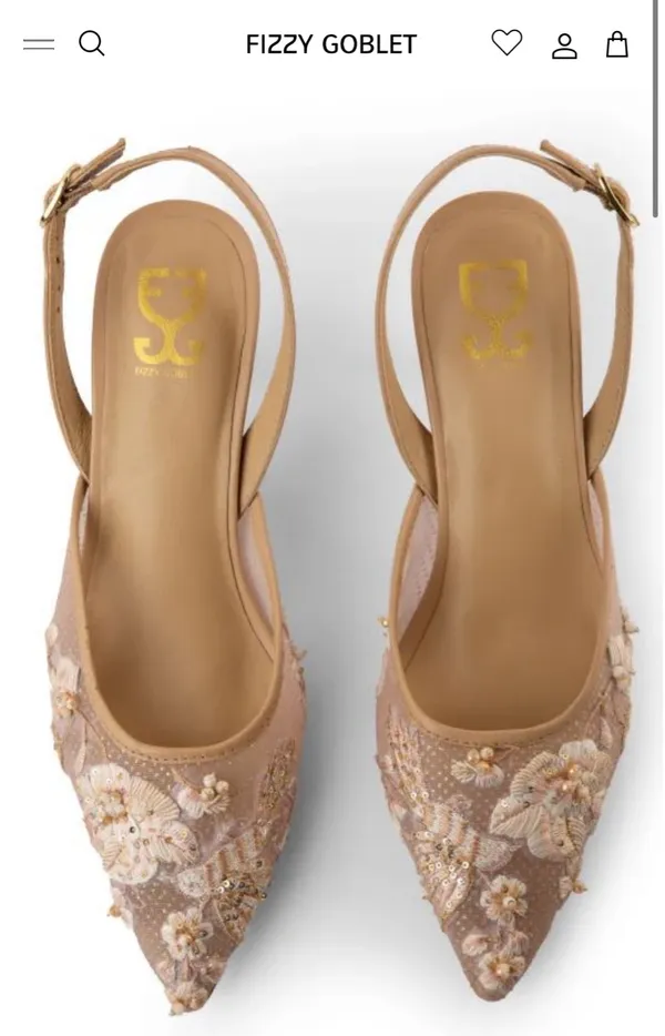 Embroidered Mesh Slingback Kitten Heels Tan Size 8 - Image 2