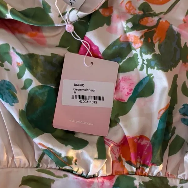 Hello Molly Floral One-Shoulder Satin Mini Dress — Blush with Green & Coral - Image 2