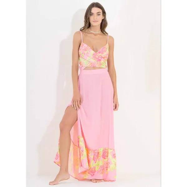 Maaji Chintz Floral Lisse Long Maxi Dress Size Large Wrap Front Tie Back Vacay - Image 3