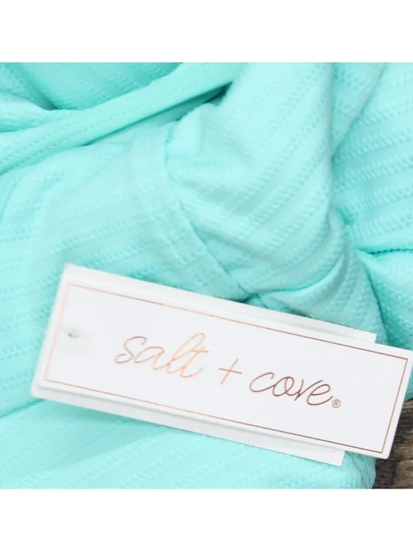 NWT Salt + Cove Double Keyhole One-Piece Swimsuit 807149 Aqua Blue Green M - Image 5
