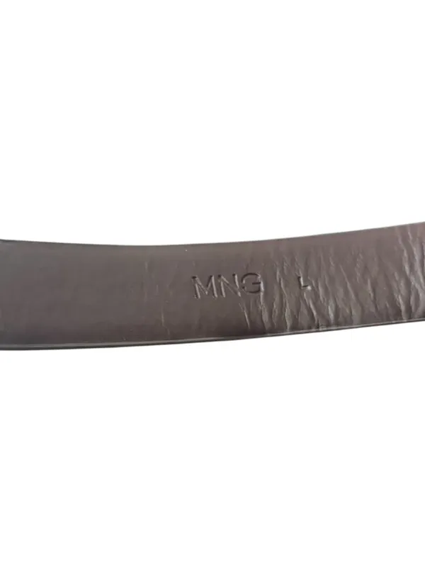 Mango Chocolate Brown Leather Belt Oversized Silver Oval Buckle Large - Image 7