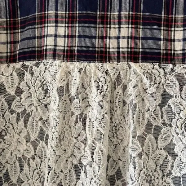 Altar’d State Shirt Button Front Blue Plaid Flannel Mixed Media Lace SZ L #2315 - Image 9