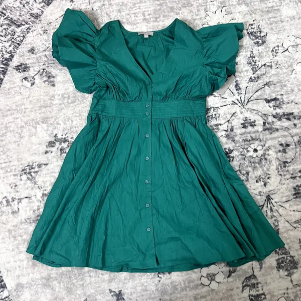 Chelsea 28 Green Enamel A-Line Linen Blend Mini Dress - Womens Size L - Image 2