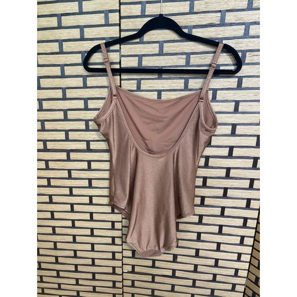 Aerie‎ Brown Ribbed Full Coverage One Piece Swimsuit Size Large - Image 2