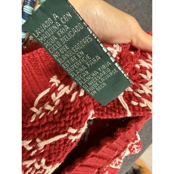 Vtg‎ Ralph Lauren Hand Knit Button Neck Sweater Red Nordic Snowflake P M - Image 10