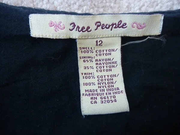 FREE PEOPLE Hobo Full Skirt Black Cotton Lined Size 12 - Image 7