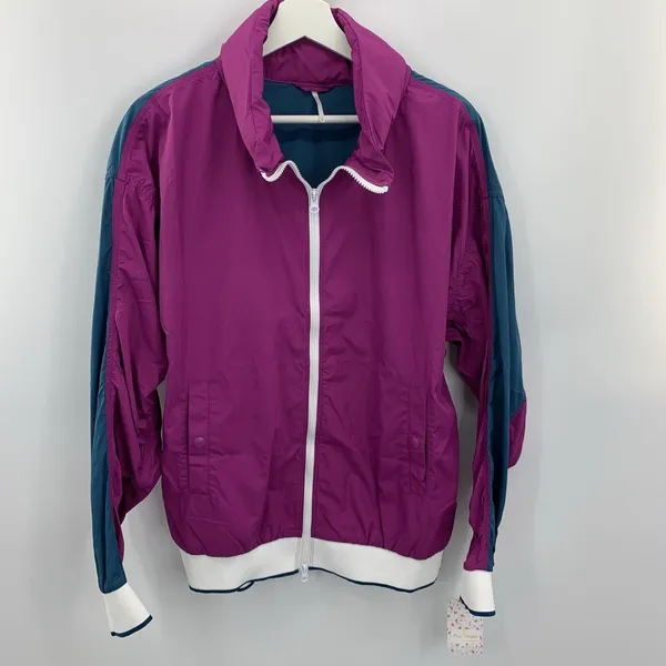 Free People L Large Jacket Windbreaker Highline Bomber Color Block Long Sleeve - Image 3