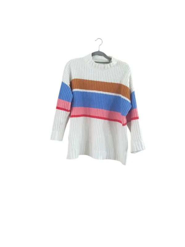 Women's Arizona Jean Co White Multicolor Striped Crew Neck Sweater M - Image 2