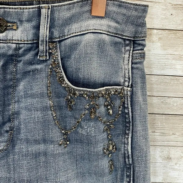 White House Black Market Womens 6 Jeans Embellished Silver Bead‎ Skinny Everyday - Image 3