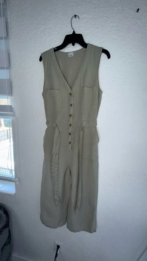A New Day Linen Blend Sleeveless Jumpsuit - Tan/Oatmeal - Size Small - Image 3