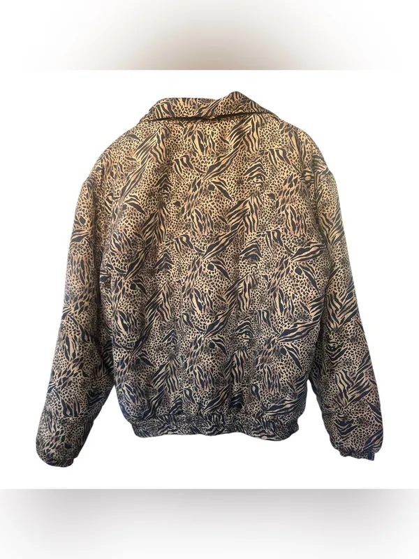VTG Stunt Sports 100% Silk Leopard Print Bomber Jacket - Oversized S - Image 2