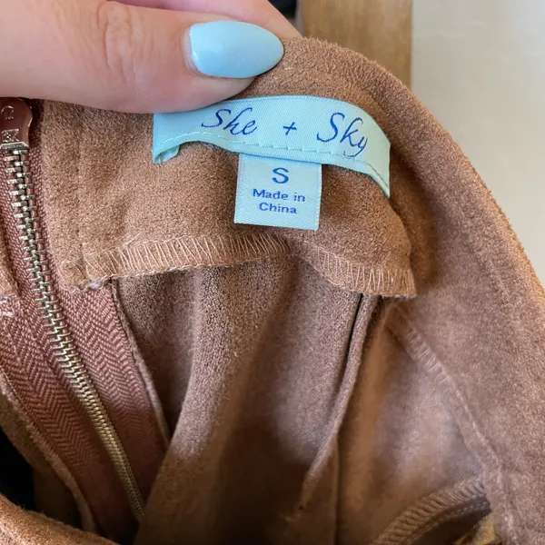 She + Sky Tan Suede-Look Lace-Up Mini Skirt - Image 4