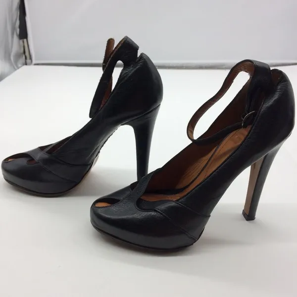 Givenchy Peep Toe Hidden Platform High Heel/Ankle Strap Pump in Black Leather - Image 4