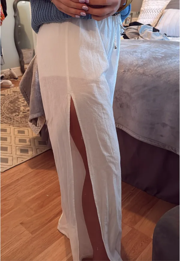 White linen pants with slit! Size M - Image 2