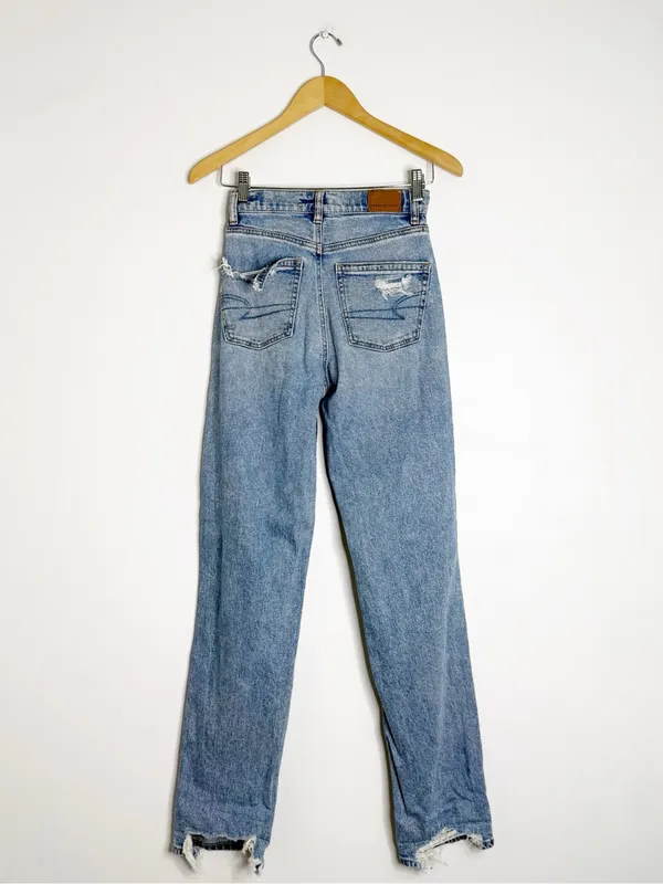 American Eagle Highest Rise Baggy Straight Jeans Size 000 Distressed - Image 2