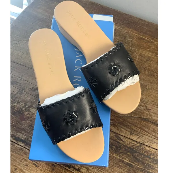 Jack Rogers Leather Breaker Clog Sandals Black NIB‎ size 8.5 - Image 3