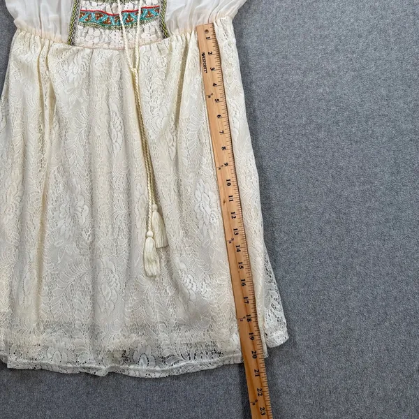 Flying Tomato Mini Dress Sheer Lace Womens Small Boho Tassel Peasant Embroidered - Image 7