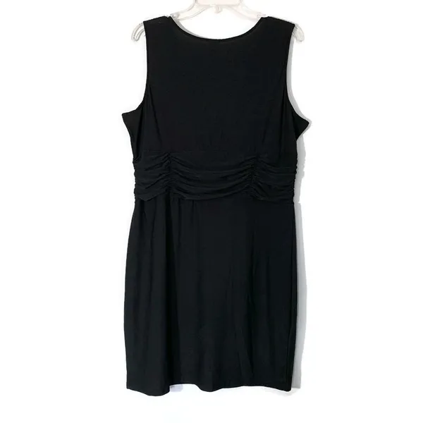 Black Faux Wrap Ruched Cocktail Dress XL Figure Flattering Stretch LBD - Image 8