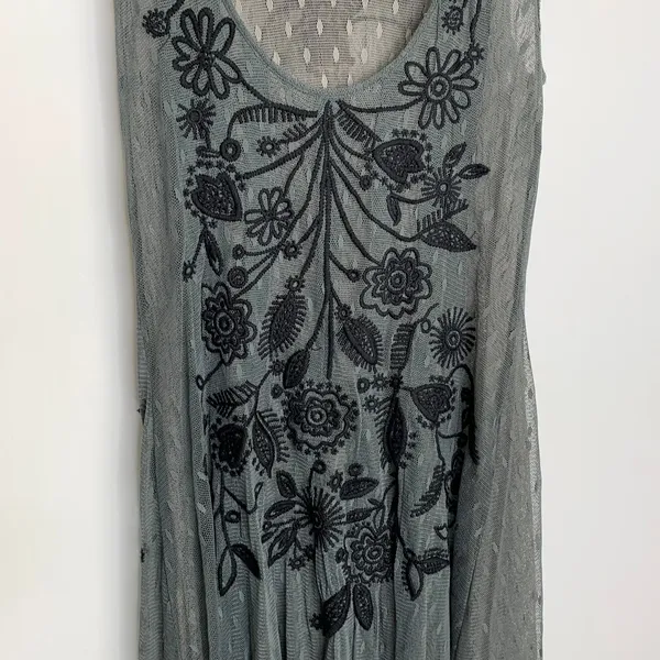 BIYA Darya Mesh Grey Embroidered Dress Womens XS Johnny Was - Image 6