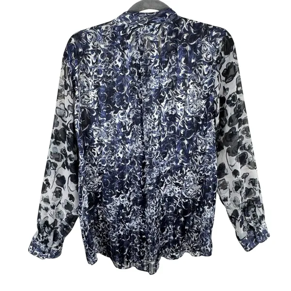 Simply Vera Vera Bradley Black Blue Sheer Blouse‎ Large - Image 2