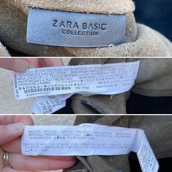 Zara Basic Collection Olive Brown Suede & Black Leather Tote Bag - Image 8