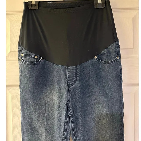 Oh! Mamma Dark Wash Full Panel Maternity Jeans L Over-the-Belly Pregnancy Denim - Image 3