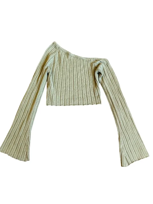 Princess Polly Green Ribbed Off-Shoulder Sweater Pullover Stretch Ribbed Size 4 - Image 7