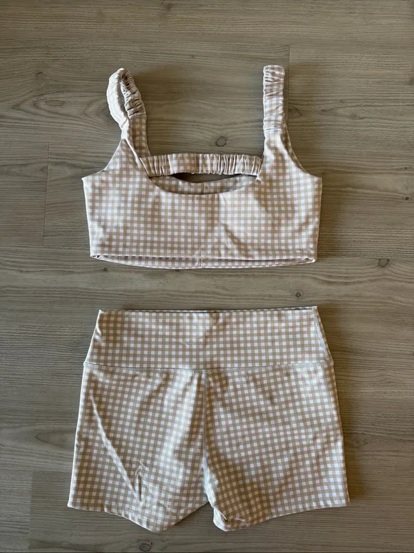 Kimberly C Beige Gingham Bralette & High-Waist Short Set - Women Intimates - Image 3