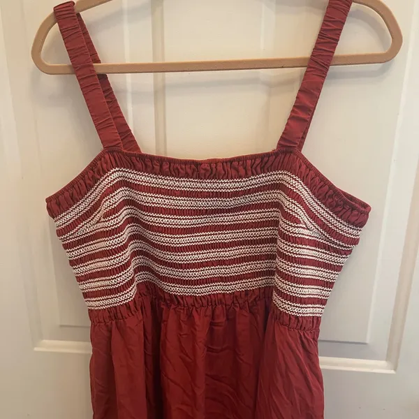 BTFBM Rust Red Smocked Tiered Midi Dress‎ XXL Boho Square Neck Sleeveless - Image 3