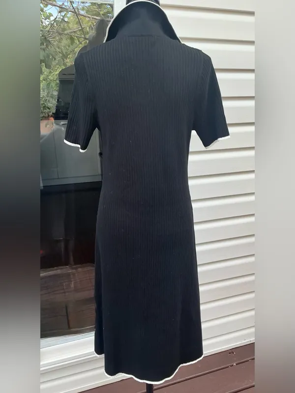 Classic Black Polo Knit Dress with Contrast Trim🖤🤍🖤 - Image 3