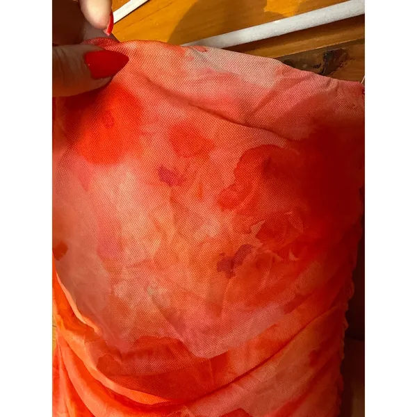 NWT Lulus Late Night Crush Orange Multi Mesh Ruched Strapless Midi Dress Gala XS - Image 5