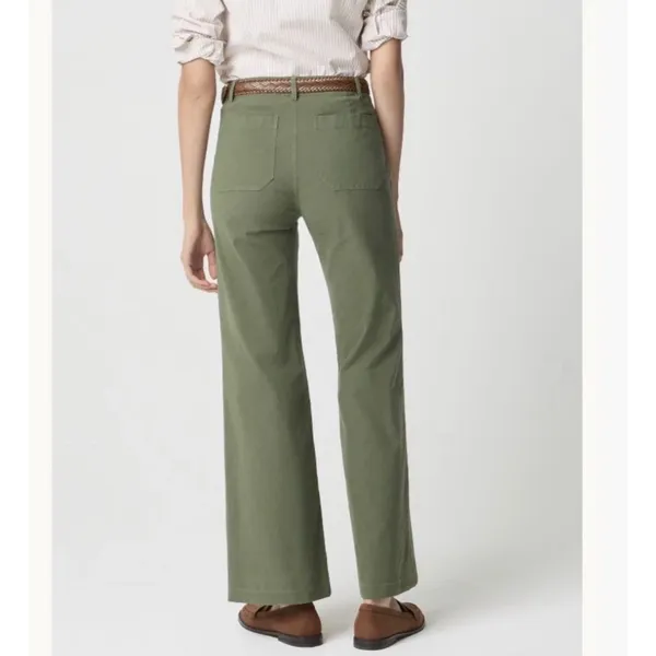 J Crew Lizzie Wide Leg Pants Linen Cotton Olive Green Womens 25 Patch Pockets - Image 2