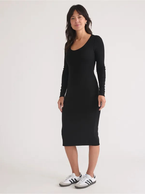 Marine Layer Lexi Rib Long Sleeve Midi Black Dress - Image 6
