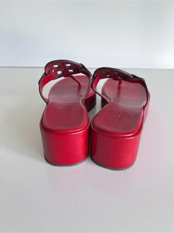 Tory Burch Miller Platform Wedge Sandals Leather Red 8.5 - Image 5